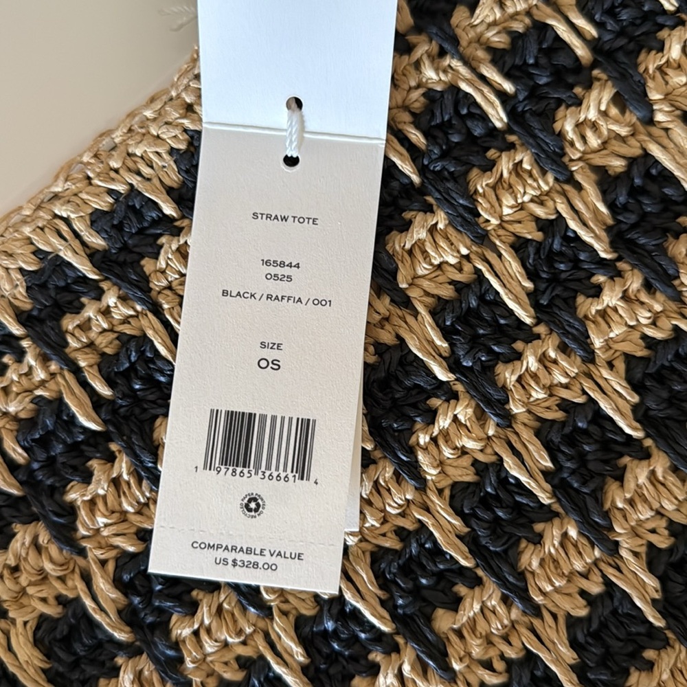 NWT , Tory Burch  straw Black and  tan Tote bag / black raffia - Picture 12 of 12